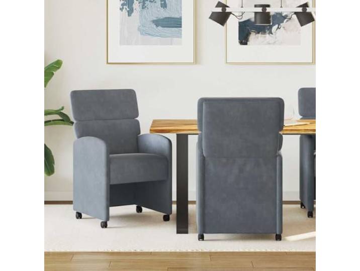 HGPOTUY Esszimmerstühle mit Rollen 2 STK. Samt Dunkelgrau Plush Velvet, Ergonomisch, Mit Armlehnen, Ideal für Esszimmer und Homeoffice