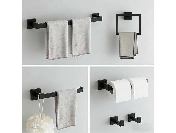 Ensemble de 6 pièces porte-serviettes mural salle de bain porte-serviettes en acier inoxydable ensemble porte-serviettes carré anneau porte-mouchoirs