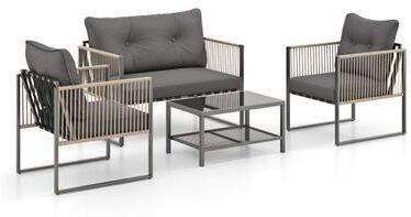 Costway 4 Pieces Outdoor PE Rattan Conversation Sofa Set with Cushions-Grey