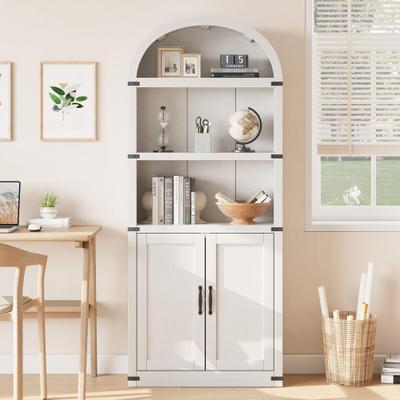 "Garvee 71.65"" Arched Farmhouse Bookcase with Cabinet, Wooden 3-Shelf Storage Bookcase for Living Room and Home Office"