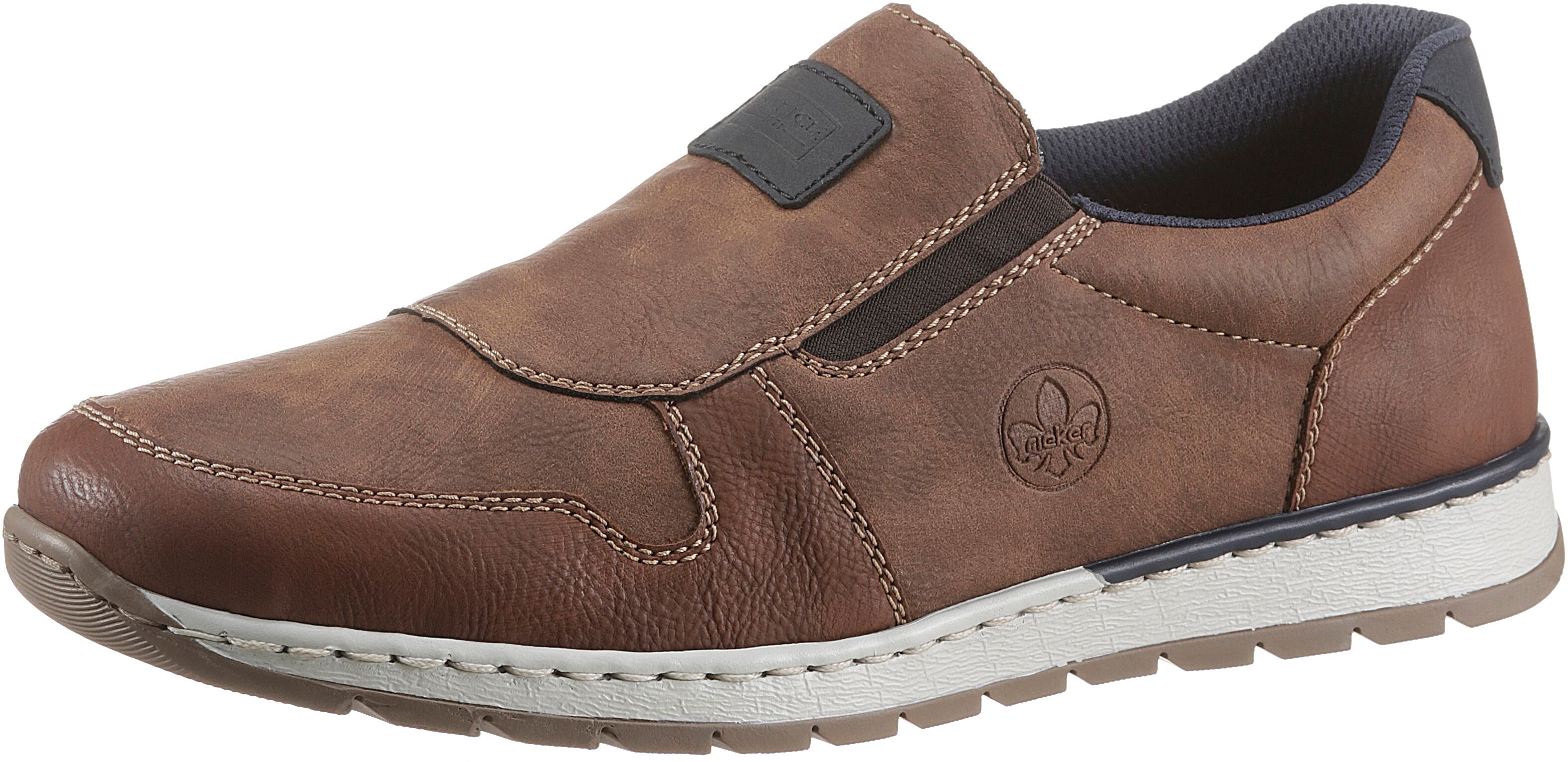 Slipper RIEKER, Herren, Gr. 41, Textil, braun, Lederimitat, Nubuklederimitat, Schuhe Slipper, mit seitlicher Logoprägung