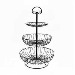 Relaxdays Obst Etagere, 3-stöckig, Metall, HxD: 47 x 30 cm, Obst, Gemüse, mit Griff, runde Obstschale, Obstkorb, schwarz