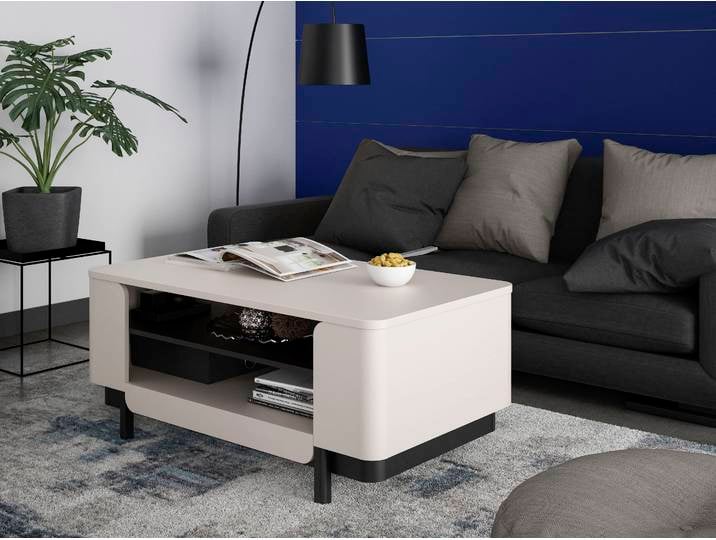 Couchtisch FORTE VODOL , beige (kashmir beige, schwarz, kashmire beige, kashmir beige), B:115cm H:49,4cm T:65,4cm, Tische, Couchtisch, Couchtisch, Ablageboden, 2 offen Fächer