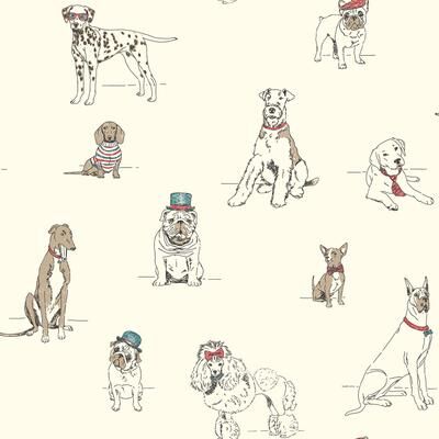 Ashford House Dog's Life Red & Blue Wallpaper