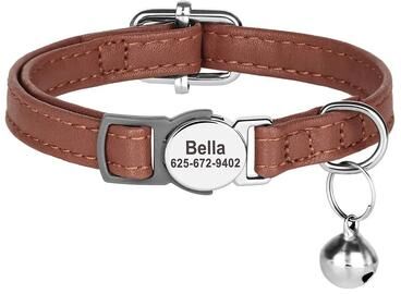 Uplift Picks Personalized PU Leather Cat Collar With Engraved ID Nameplate brown
