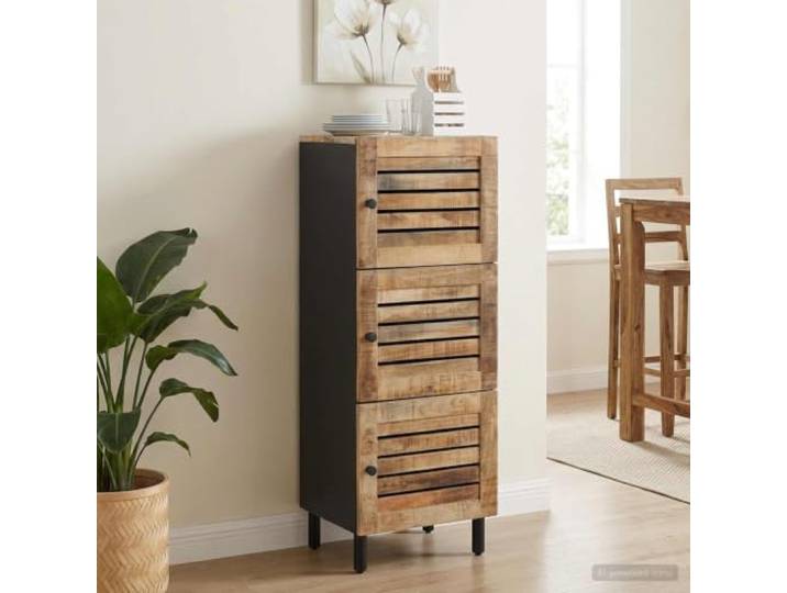 Stauraumschrank Natur 40x33x110cm Massivholz Mango mit Messingknöpfen Massivholz Mango, Brauntöne, abschließbare Fächer, vielseitig, moderne Optik, pflegeleicht