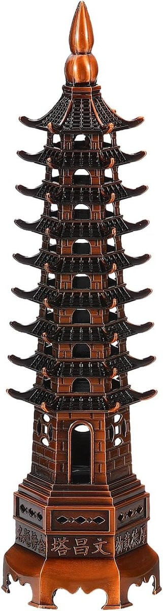 Chinese Pagode Beeldje van Metaal met 9 Niveaus, Feng Shui Miniatuurtoren, Hoogte: 22 cm