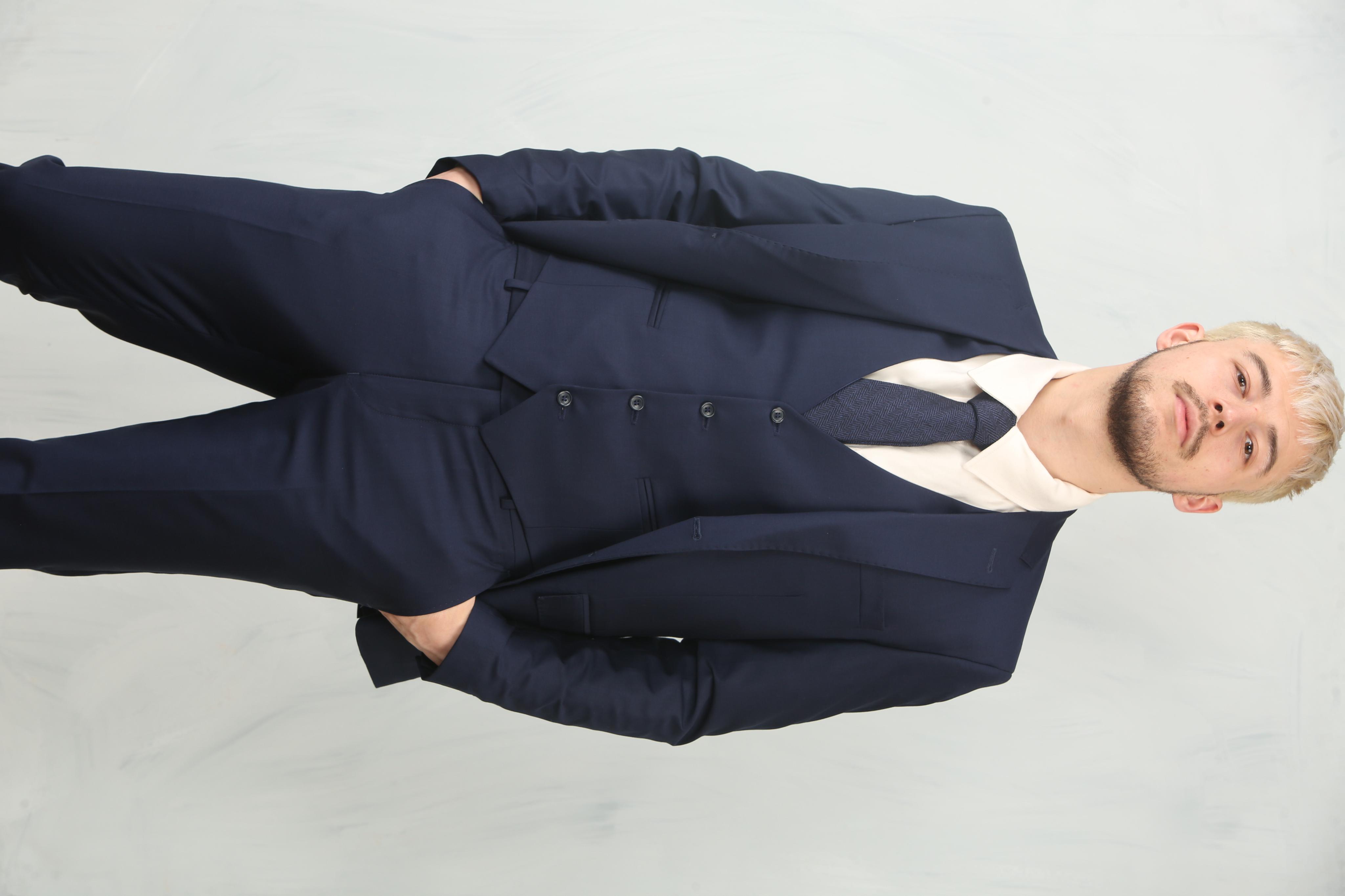 Heren Marineblauwe 3-delige Formele Klassieke Promanzijdband Werkoutfit