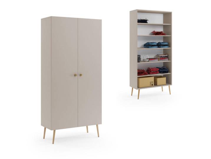 Sepro Meble Schrank Kaschmir Boho Tief Holzbeine 5 Regale, Beige, 87x212x41 cm, Schlafzimmer, Kleiderschränke, Drehtürenschränke