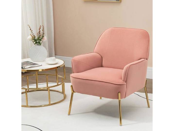 Fauteuil de Salon en Velours Rose - Rembourré avec Accoudoirs