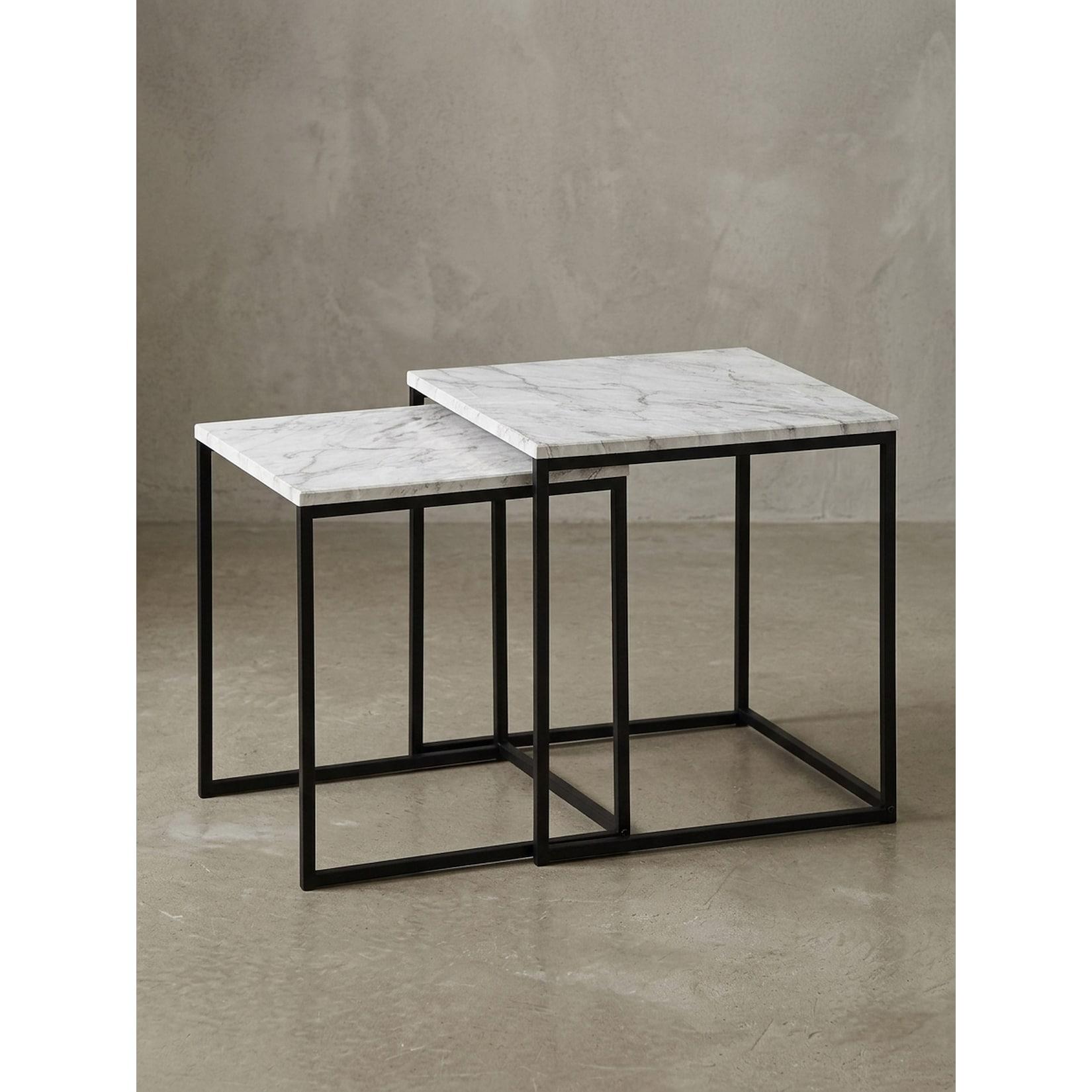 Beistelltisch Set – 2-teilig Marmoroptik Weiß Metall Schwarz modern