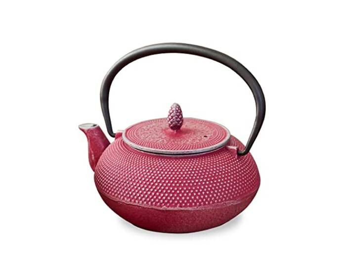 【Roji Associates】 Gusseisen-Teekanne, Nanbu Tekki Teekanne, (ARARE – runder Typ), hergestellt in Japan, mit Teesieb, innerer Emaille-Finish, farbiger Topf, offenes Feuerverbot (600 ml/rosa Silber)