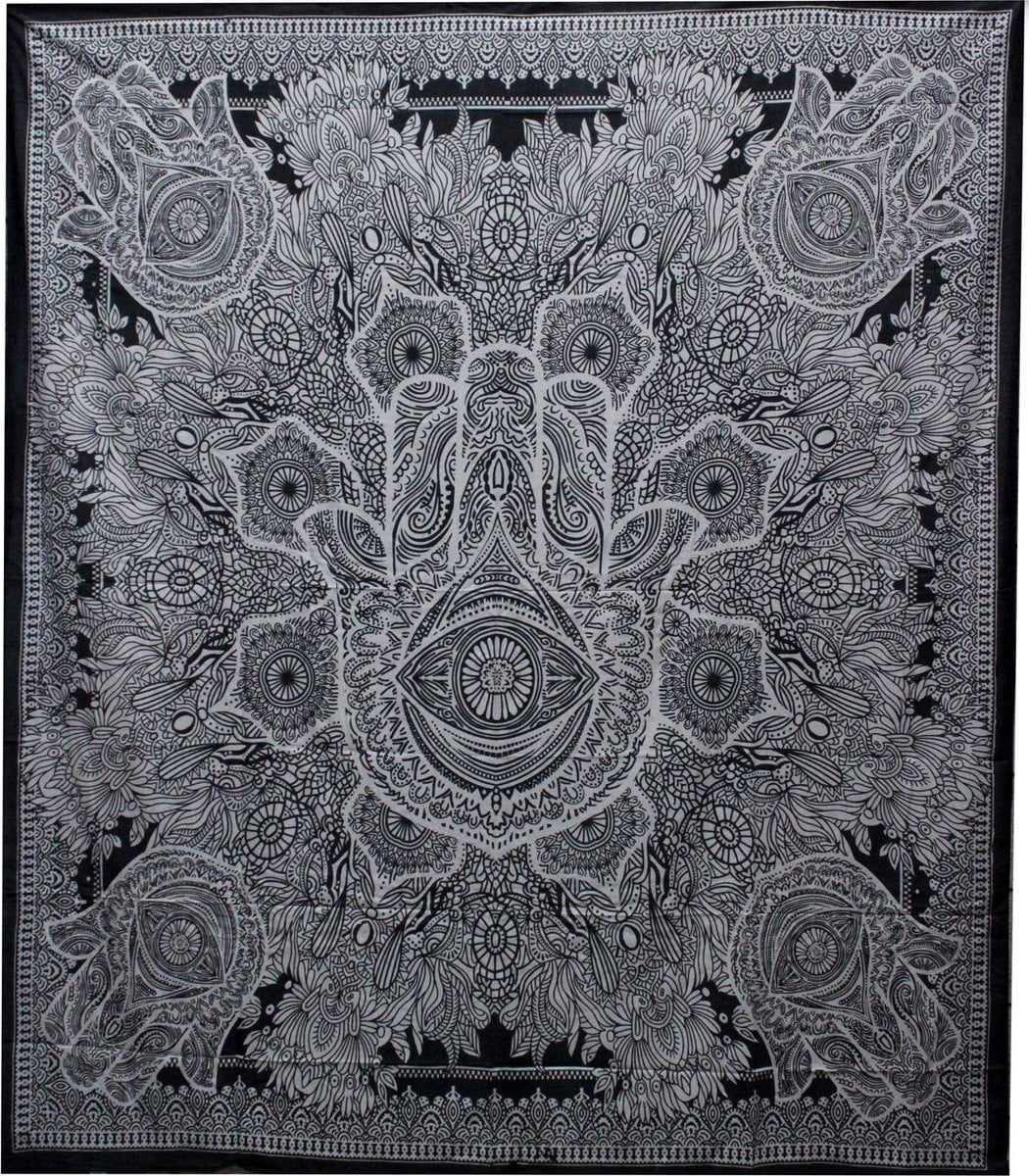 Hamsa Zwart-wit Katoenen Sprei met Wandkleed