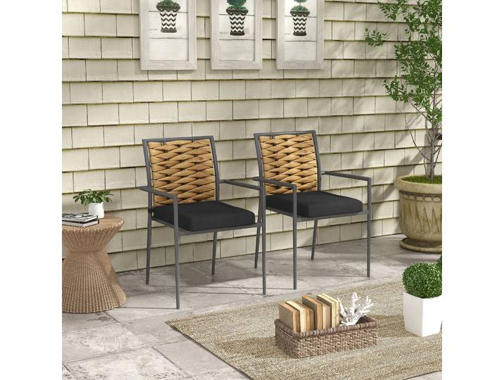Outsunny Chaises de jardin Chaises d'extérieur Chaises de terrasse, résistantes aux intempéries, design moderne, 57 x 58 x 87cm, Noir