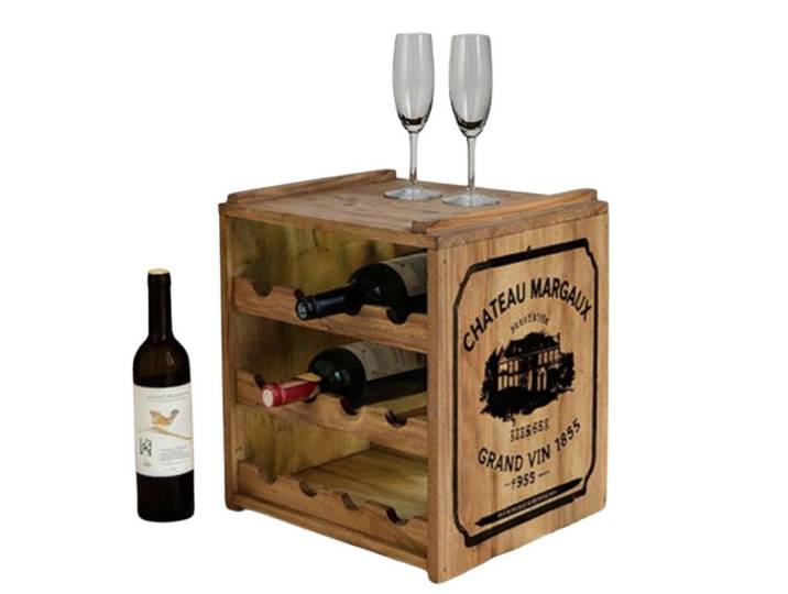 LebensWohnArt Weinregal Flaschenbox SURAT Antique Natural 40cm Mahagoni Shabby Weinregal