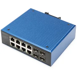 DIGITUS Industrieller 8+4-Port Gigabit Ethernet PoE Switch 8 x GE RJ45 + 2 SFP+ Port, PoE