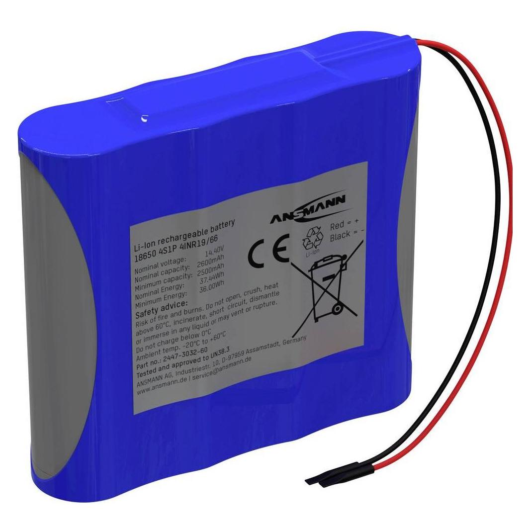 Ansmann 4S1P Akkupack 4x 18650 Kabel Li-Ion 14.4V 2600mAh Akkupack 4x Li-Ion 1 (1 Stk., 18650, 2600 mAh) (2447-3032-60)