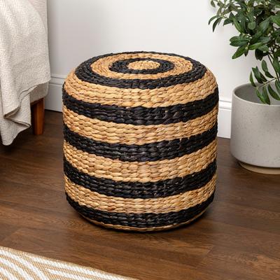 JONATHAN Y Aimee Bohemian Handwoven Water Hyacinth Round Floor Pouf Ottoman Accent Seat and Footstool for Living Room
