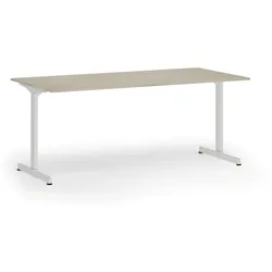 Bürotisch PRIMO BETA, 180x90 cm, weißes Metallgestell, Eiche natur