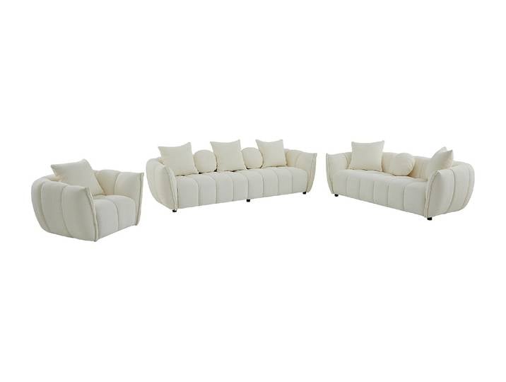 4-Sitzer-Sofa, 3-Sitzer-Sofa und ein Drehsessel aus beigem strukturiertem Stoff GONOLON