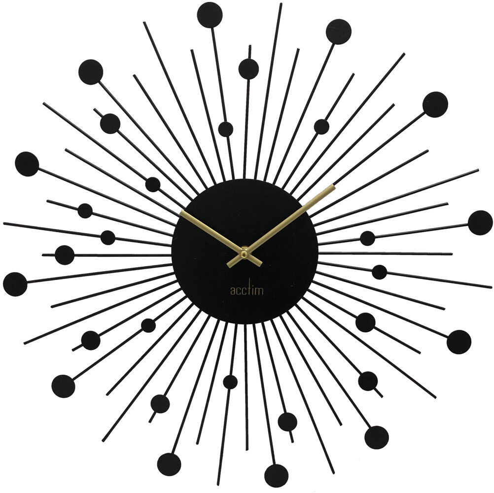 Acctim Brielle Large Wall Clock Starburst / Sunburst Quartz Painted Metal Frame 50cm Black 50cm W X 50cm H X 3.5cm D