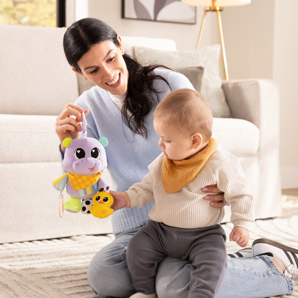 Lamaze Hayley the Hippo Clip ; Go Baby Sensory Toy by Tomy for Babies - Teething Toy with Textures and Sounds - 0-12 Months