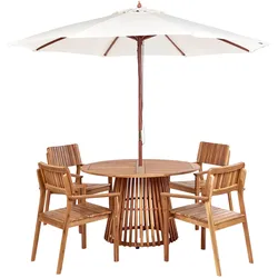 GARTENMÖBEL-SET 4-Sitzer Heller Holzfarbton mit Sonnenschirm Agello