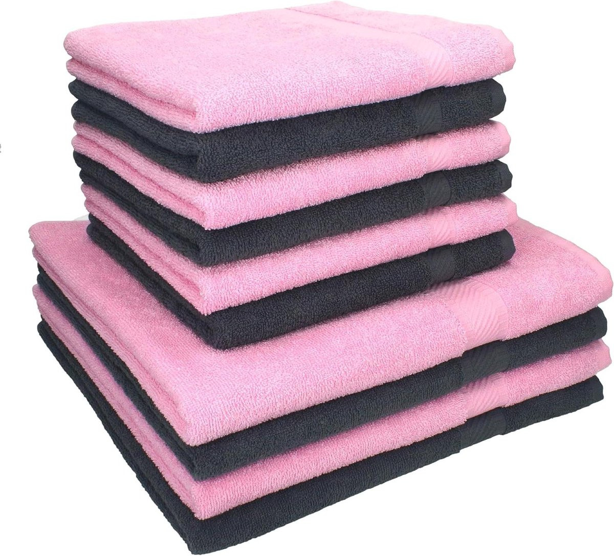 10-delige badtextiel set van 100% katoen in antraciet en rosé