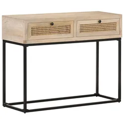 vidaXL Konsolentisch 100x35x76 cm Mango Massivholz und Rohrgeflecht