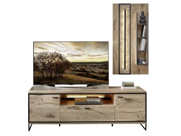 Lomadox Wohnwand TV-Wand inkl. Beleuchtung braun 2-teilig Modern, 1 Lowboard, 1 Wandboard