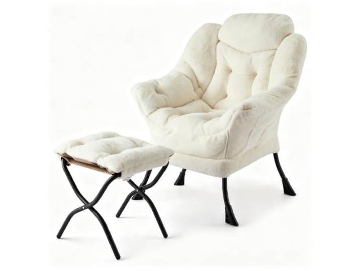 Koioplie Lounge-Sessel mit Hocker Samt Verstellbar Metallrahmen 181 kg Seitentasche, weiche Polsterung, flexible Fußablage, Lesesessel, Schlafzimmer