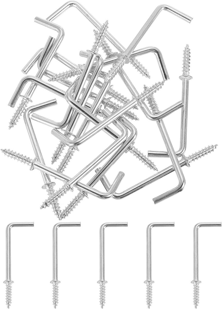 40 stuks L-vormige schroefhaken van corrosiebestendig koolstofstaal in zilver