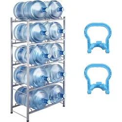 VEVOR Wasserkrughalter mit 5 Ebenen, 5-Gallonen-Wasserflaschenhalter, zweireihiges Wasserflaschenregal für 10 Flaschen, robustes Wasserkrugregal für Küche, Büro, Wohnzimmer, Silbergrau