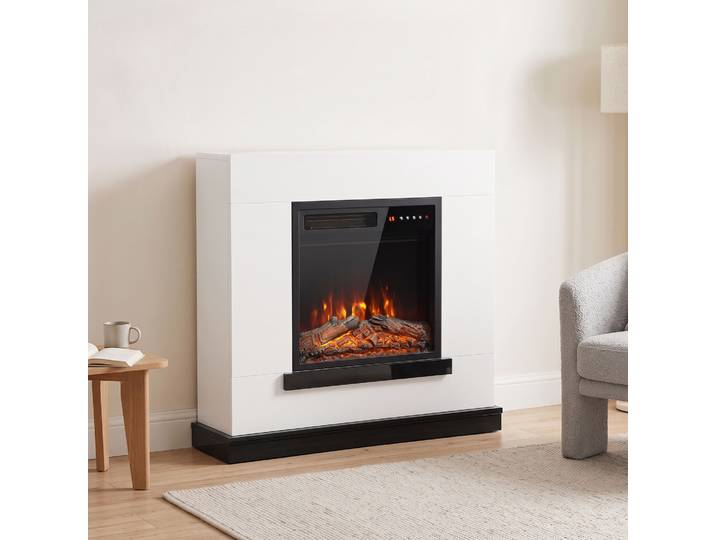 HOMCOM Cheminée Électrique 3D Meuble TV 80cm Blanc