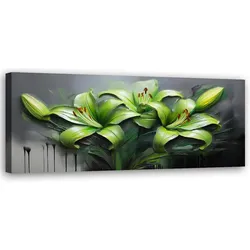 WANDBILD abstrakte grüne lilien gemalte blumen