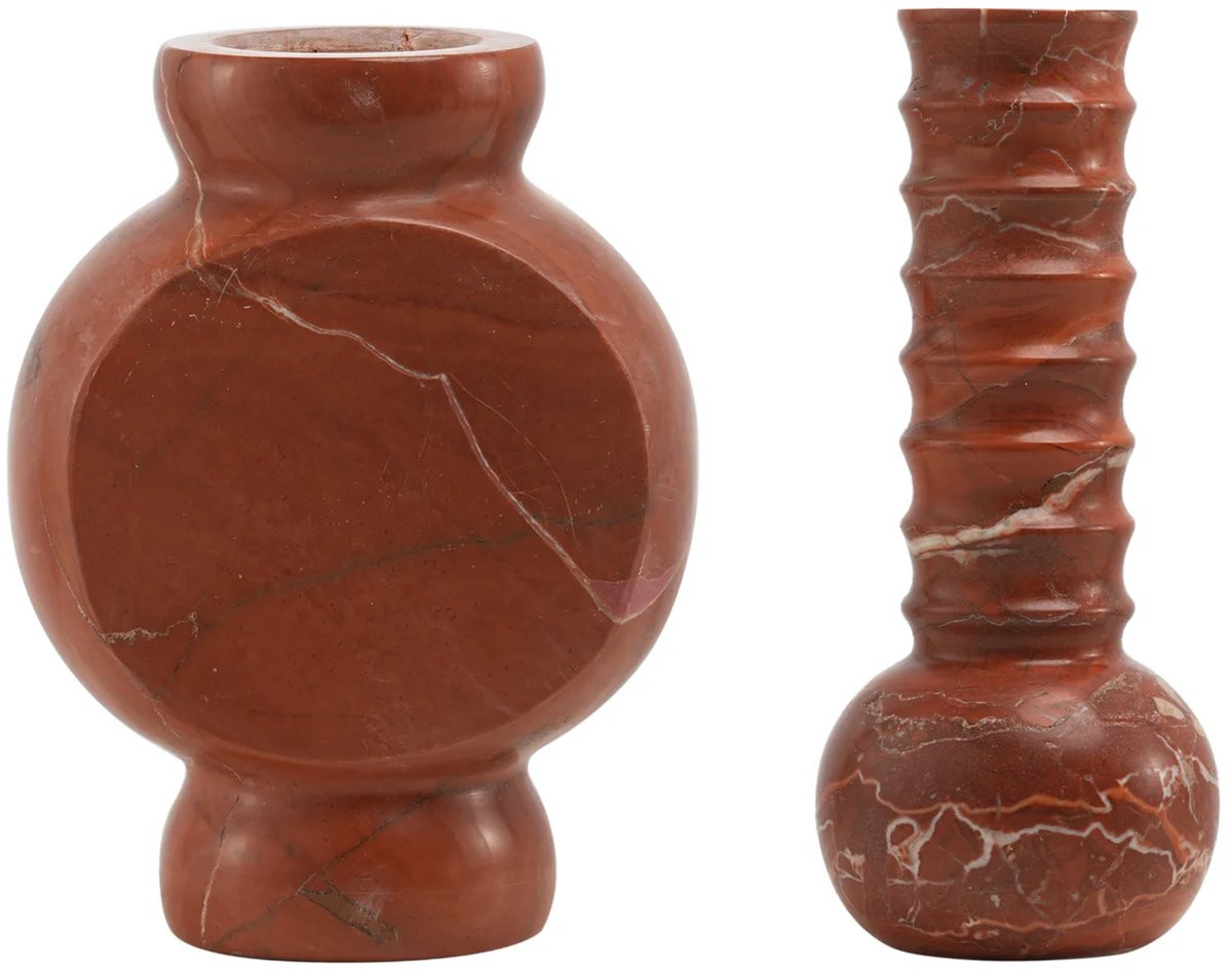 Mr. Stoned Marmeren Geschenkset Vazen Ribbed & Circle Rood