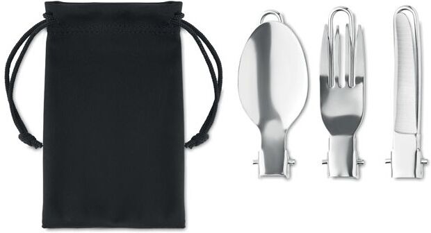 Set de 3 couverts de camping personnalisé réutilisables STAPI SET noir