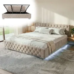 Juskys Polsterbett Nizza 180x200 cm - Lattenrost, Stauraum & LEDs - Samtbezug mit Steppung - Beige