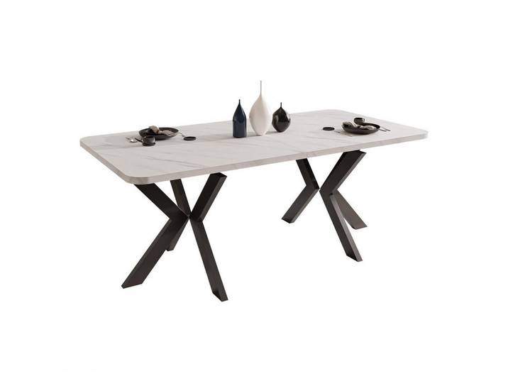 Idohome Ausziehtisch Danton 200/100/76 cm, Schwarz / Bianco (Weiß), Perlmutt, Metall, Marmor Optik, Rechteckig,Rechteckig, 200x76x100 cm, Esszimmer, Esstische