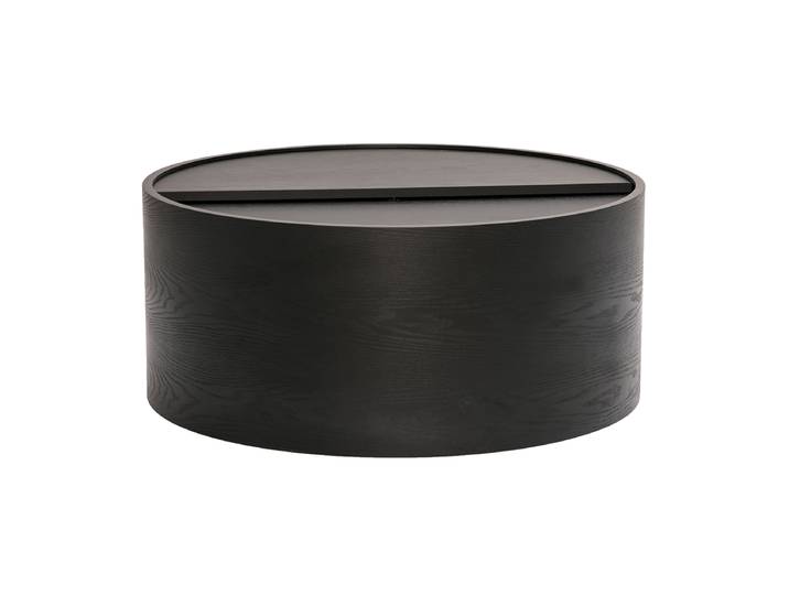 Table basse ronde bois noir avec plateau pivotant et rangement D80 cm DALI