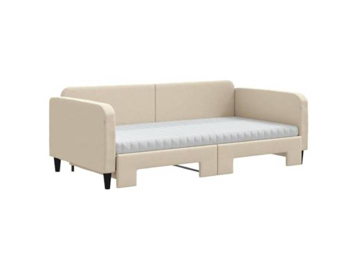 KTHLBRH Ausziehbares Schlafsofa, Creme, 100 x 200 cm, Stoff 2 in 1, 2 Schaumstoffmatratzen, Gestell aus Holz und Metall, Lattenrost inklusive