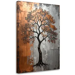 LEINWANDBILDER, Grunge Baum kupferfarben grau