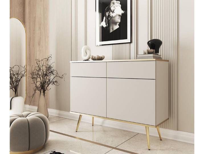 Compleo Kommode Schmal, Design Kommode mit 2 Schubladen, Glamour Stil POLO