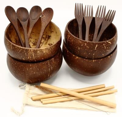 Elyon Tableware Elyon Jumbo Coconut Shell Bowl Handmade Dinnerware and Flatware Set