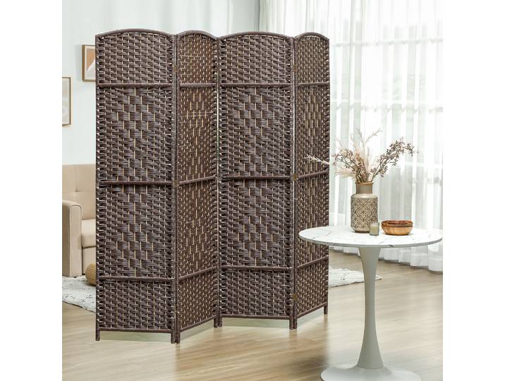 HOMCOM Paravent Bois 4 Panneaux Pliable 180x180cm Marron