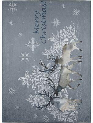 Addison Rugs Indoor/ Outdoor Cozy Winter Gray Washable Reindeer Snowflakes Rug