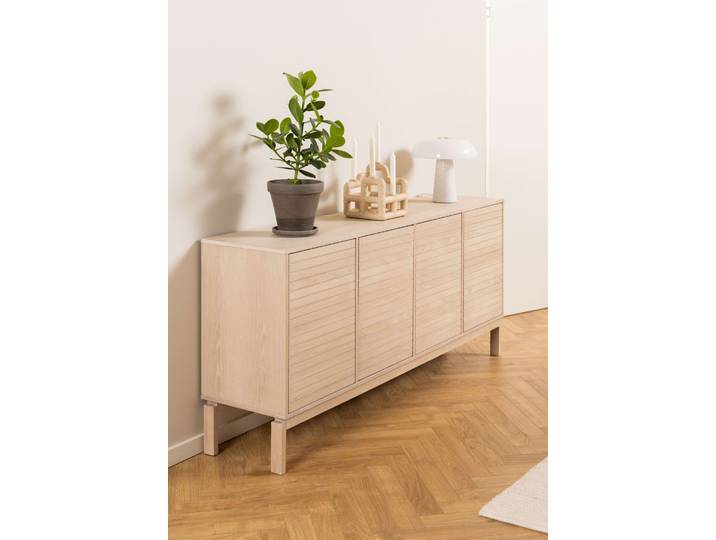 Sideboard ACTONA GROUP Linley Anrichte, Lamellenfront , beige (, weiß pigmentiert, nicht verfügbar), B:180cm H:80cm T:40cm, Sideboards, Sideboard, gerillte Front, Eiche furniert, 4 Türen, 4 E-böden, B: 180 cm