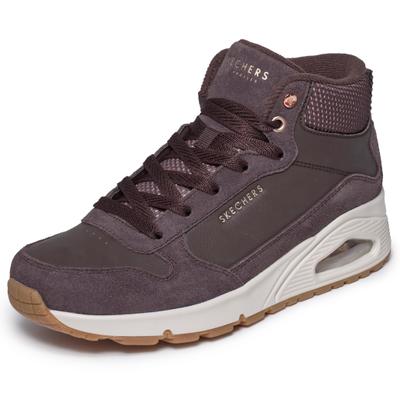 Keilsneaker SKECHERS "UNO-STACRE SHINE", Damen, Gr. 42, Textil, dunkelbraun, Lederimitat, Textil, Veloursleder, Schuhe, High Top Sneaker, Schnürboots mit Luftkammern Sohle