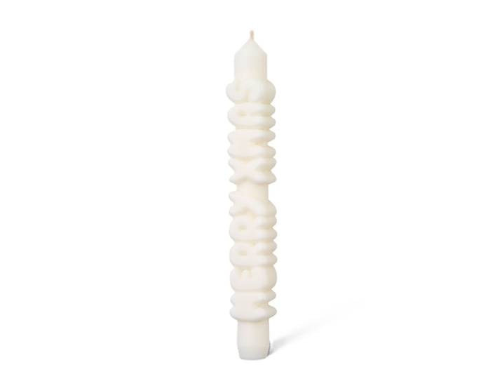 Kerze Taper candle MERRY XMAS weiss