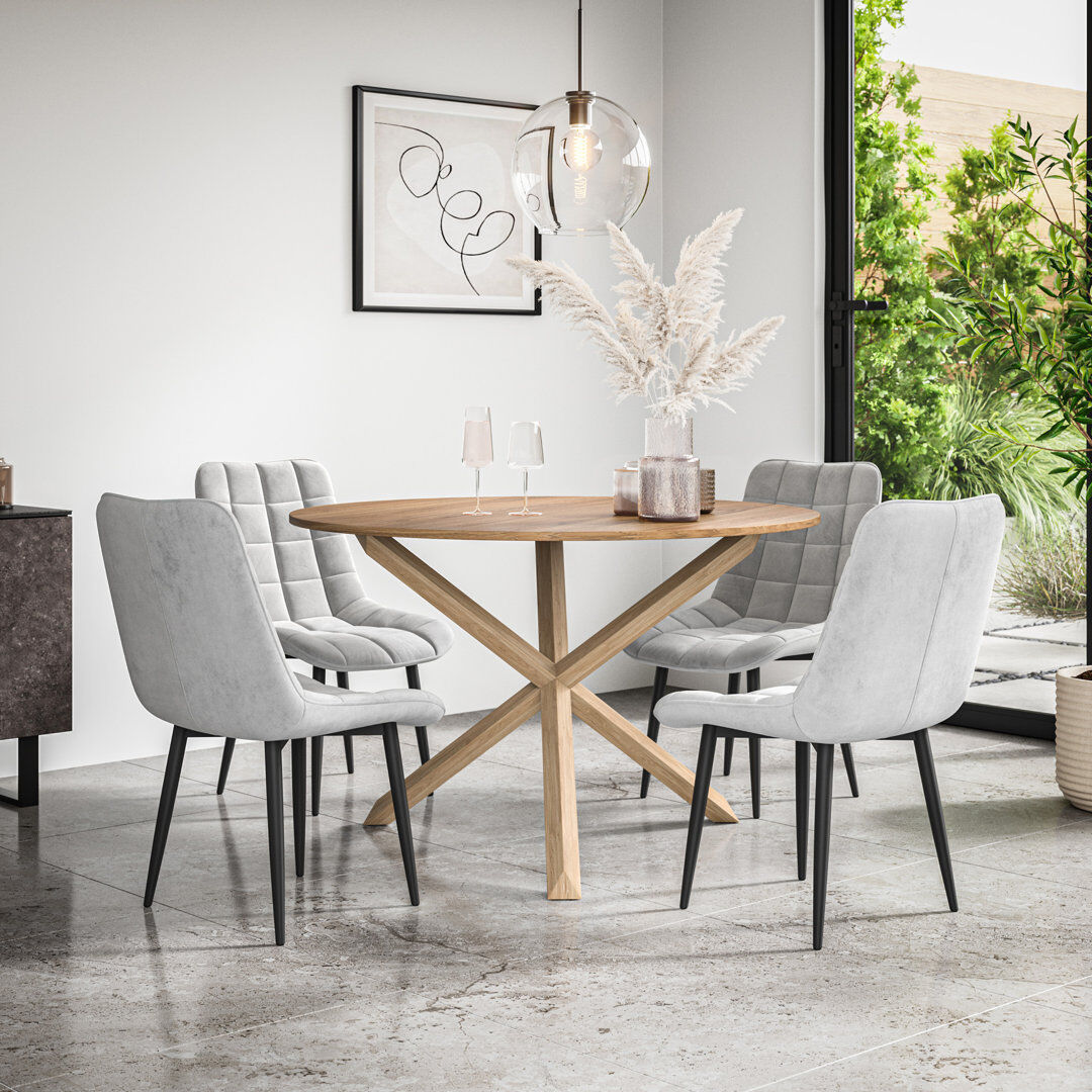 Metro Darcus 120cm Round Dining Table Set with 4 Nova Velvet Chairs Oak/Oak/Grey 4